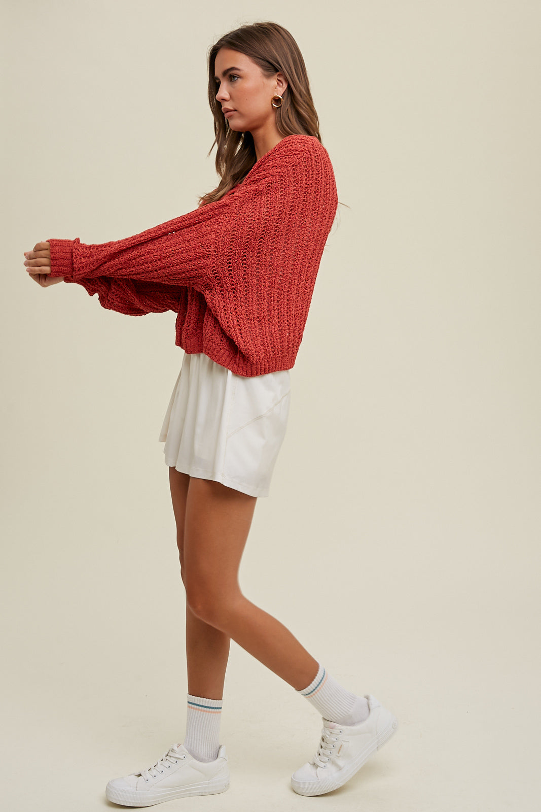 Coastal Touch Crochet Sweater (Brick)