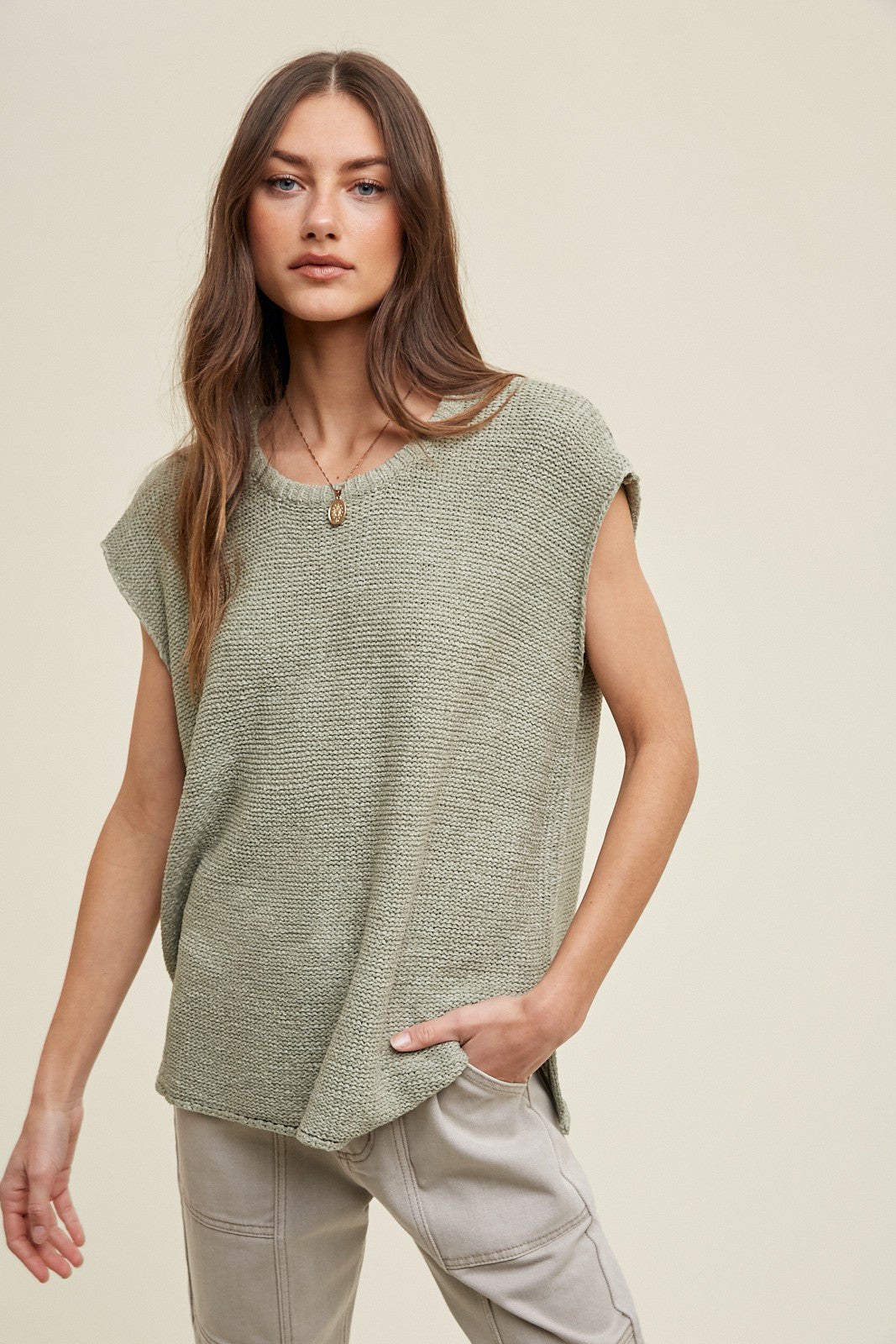 Ellie Girl Crochet Sweater Vest (Sage)