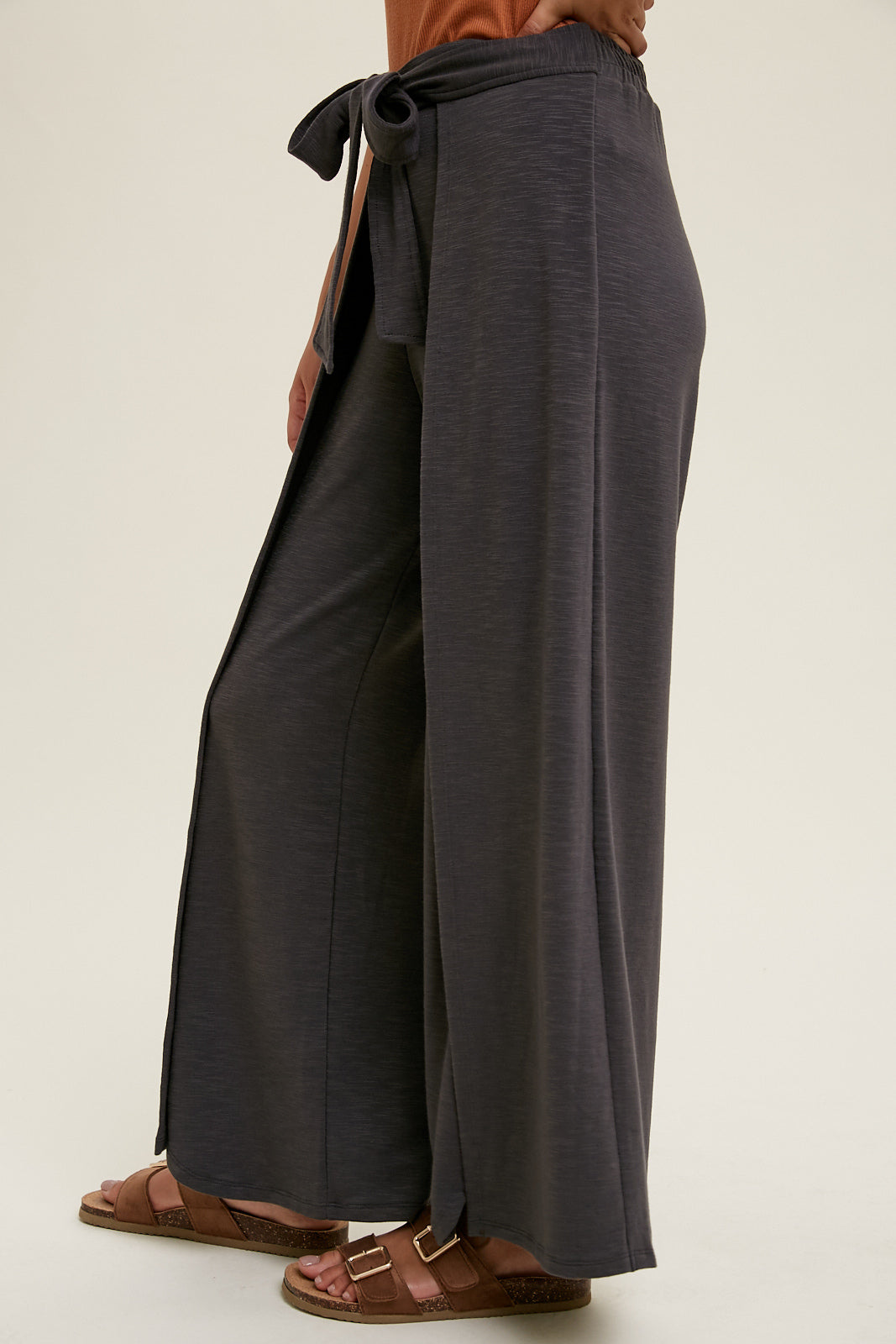 Wishlist® Slub Knit Pants With Slit Detail in Charcoal