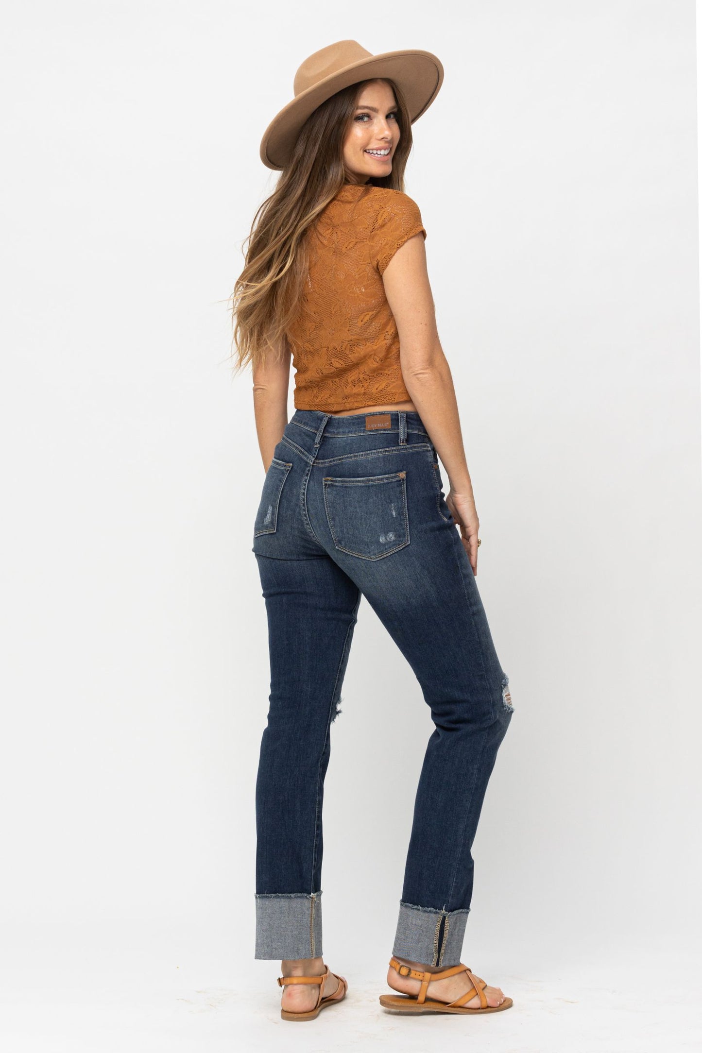 Judy Blue® Destroy Cuffed Straight Jeans Available in Curvy