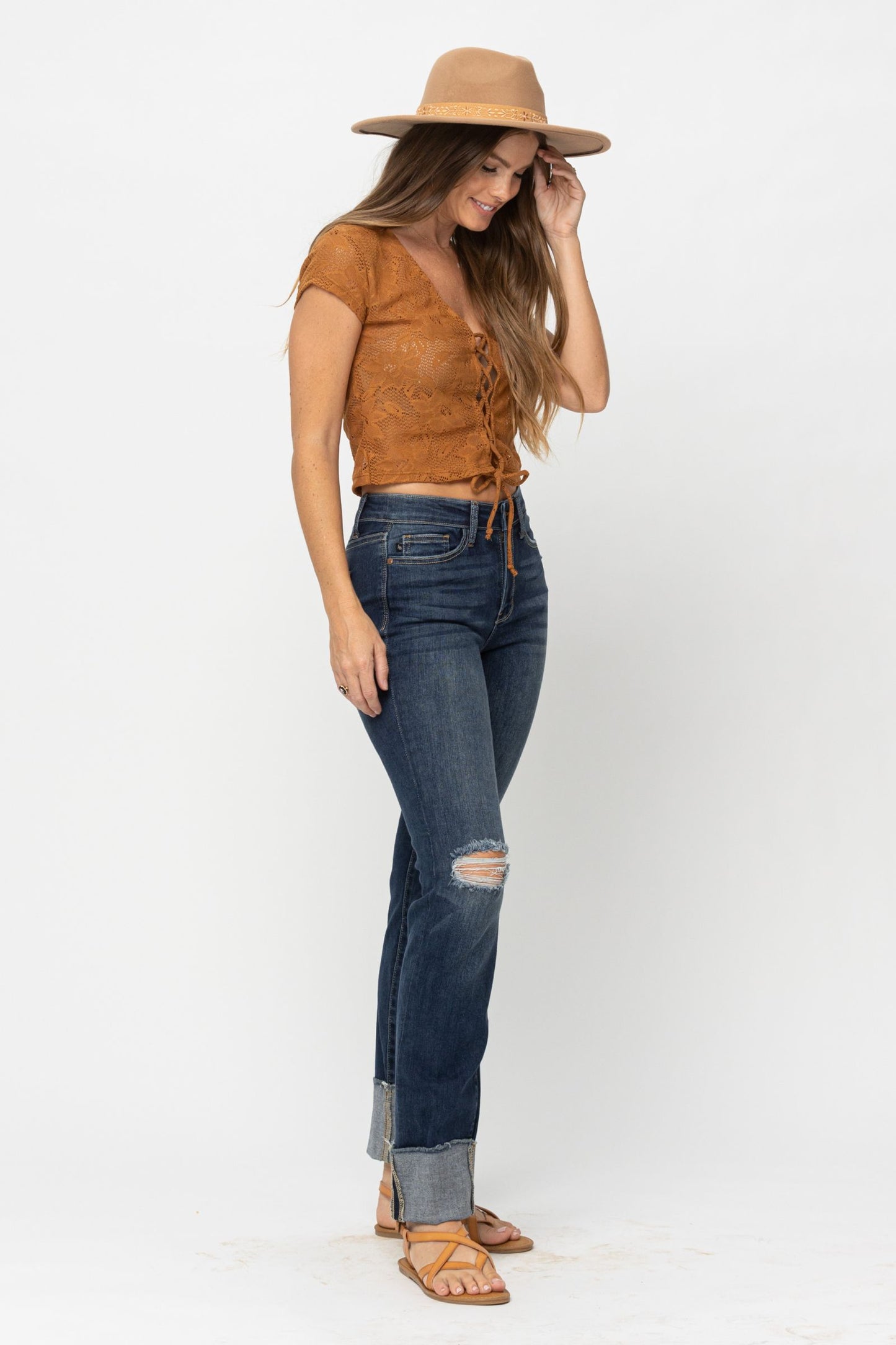 Judy Blue® Destroy Cuffed Straight Jeans Available in Curvy
