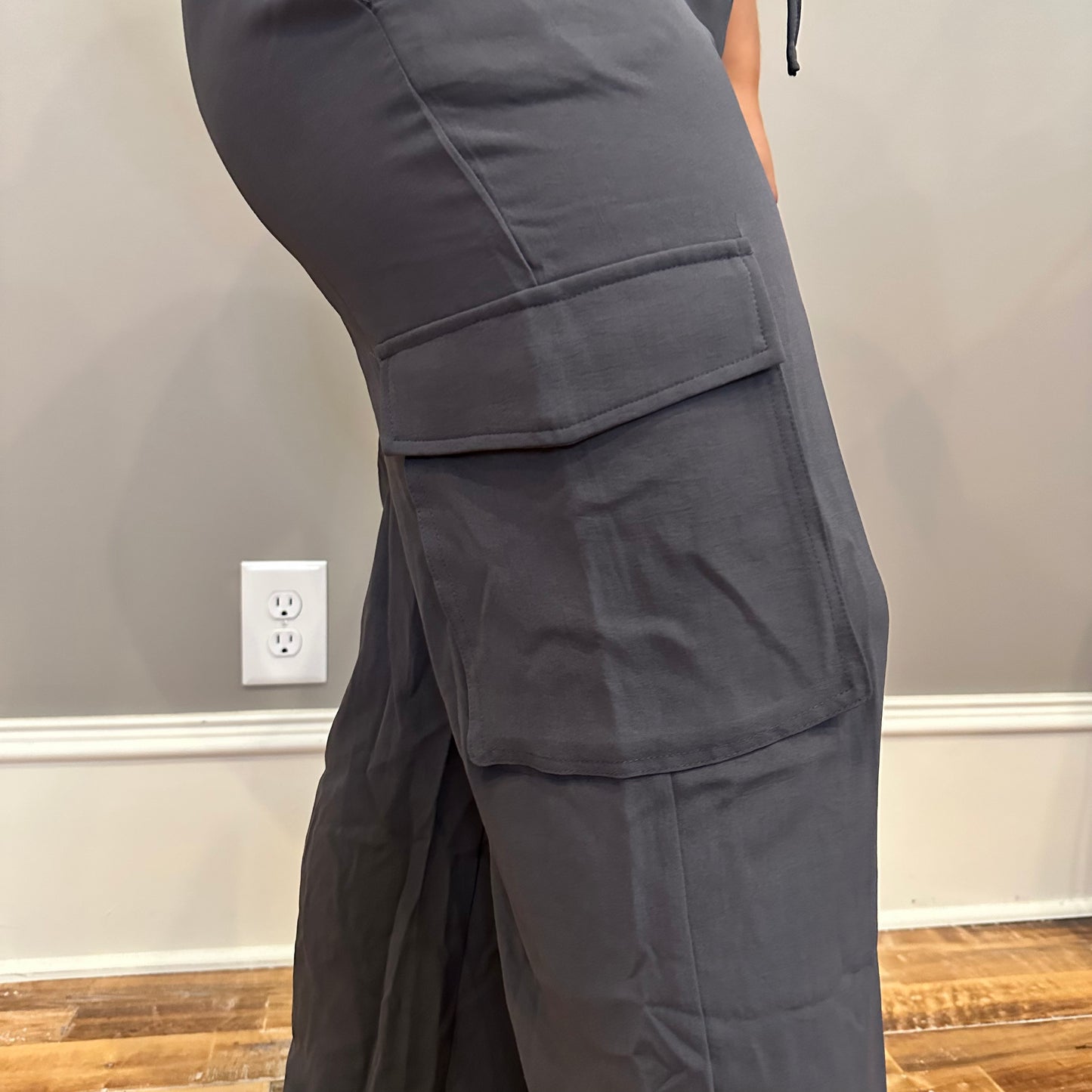 Wide Leg Cargo Pants With Front Tie & Pockets