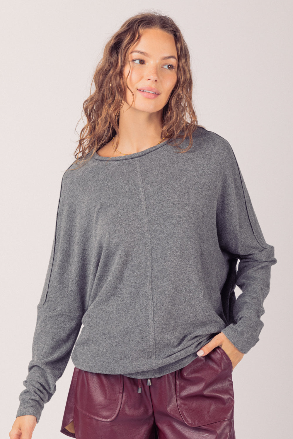 Dolman Sleeve Oversized Comfy Knit Top Available in Curvy Also