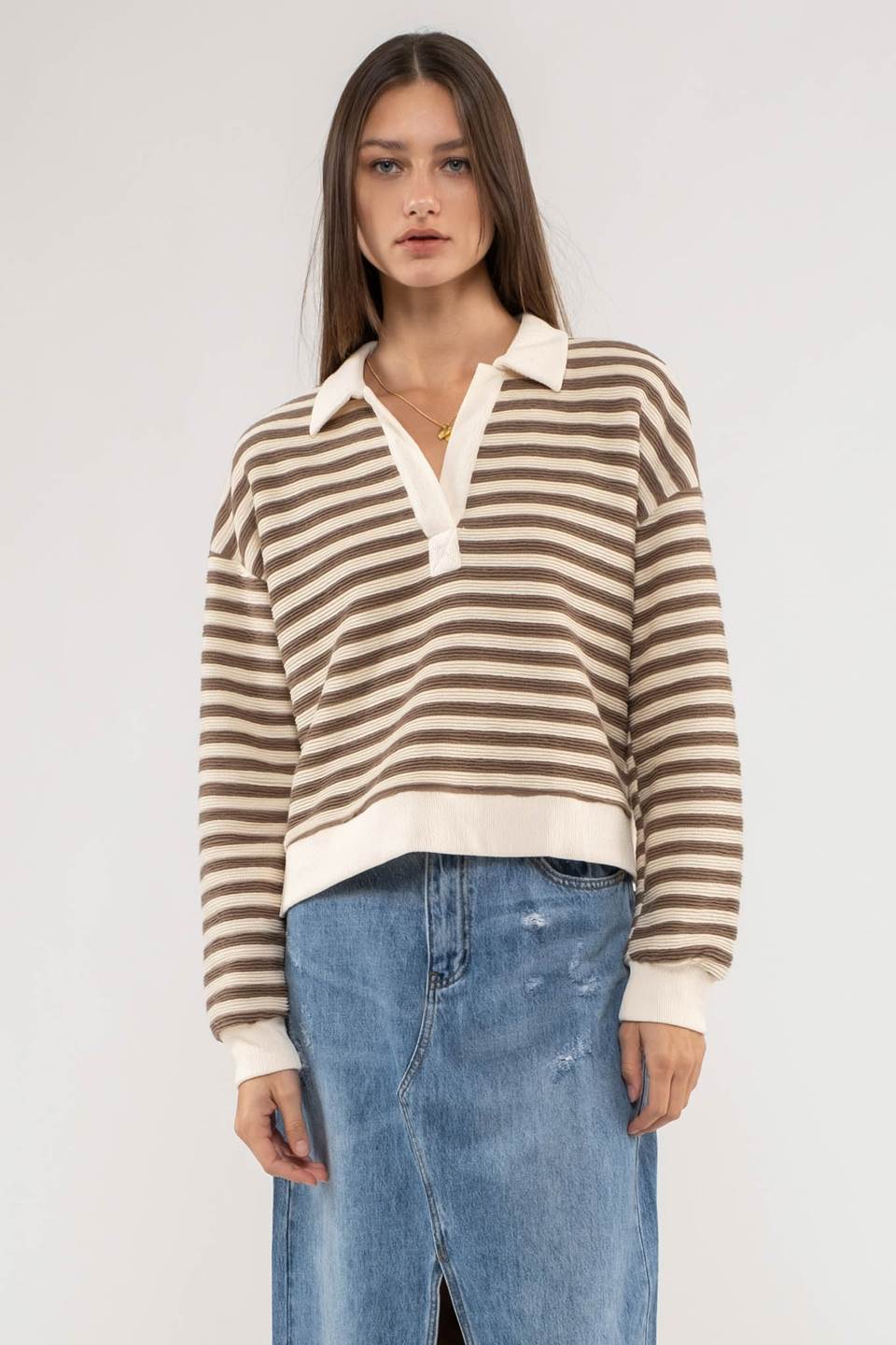Montauk Collared Top-taupe