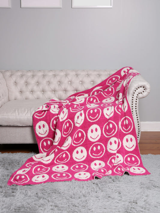 ComfyLuxe Throw Blanket- Hot Pink Smiley