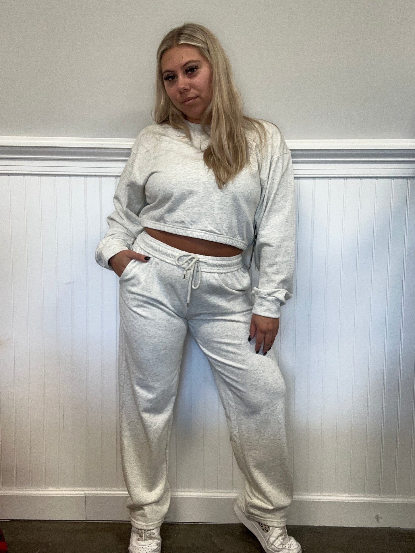 French Terry Heathered Wide Leg Sweats