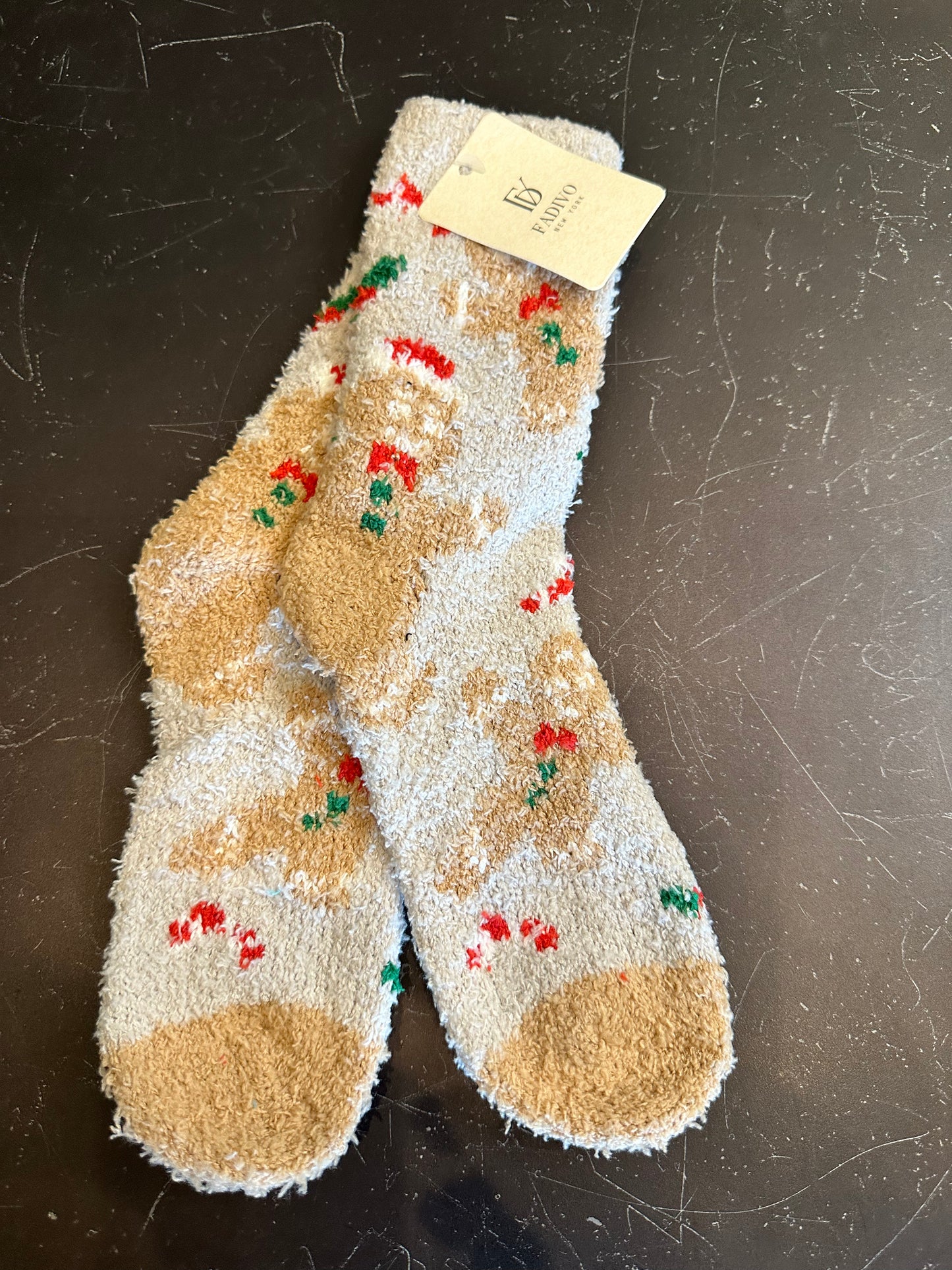 Fuzzy Christmas Socks- GingerBread
