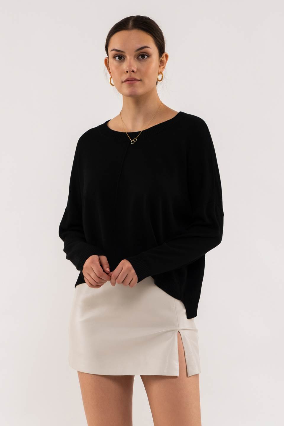 Extended Shoulder Sweater- Black