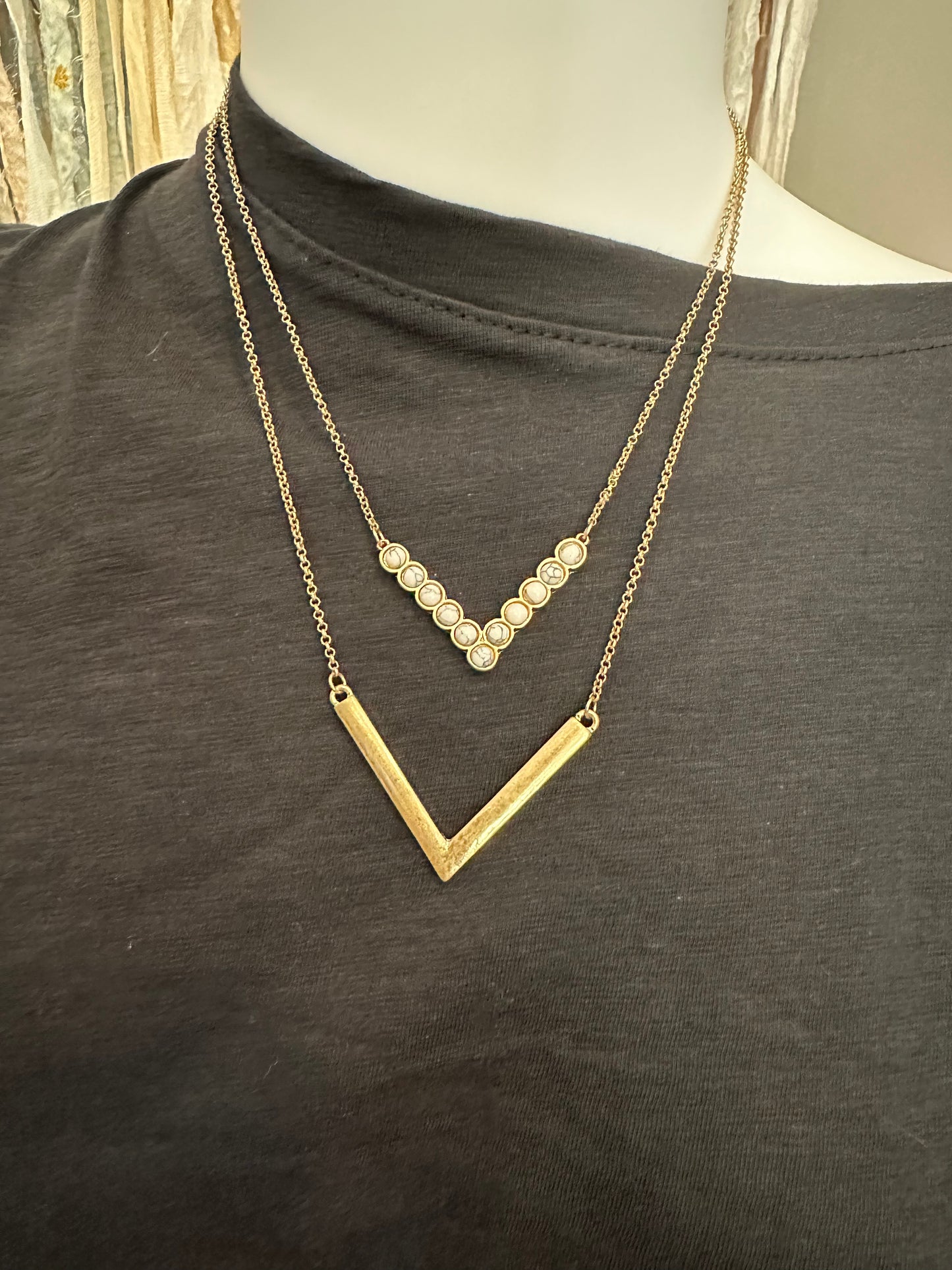 CS® Double V Real Stone Necklaces- Gold