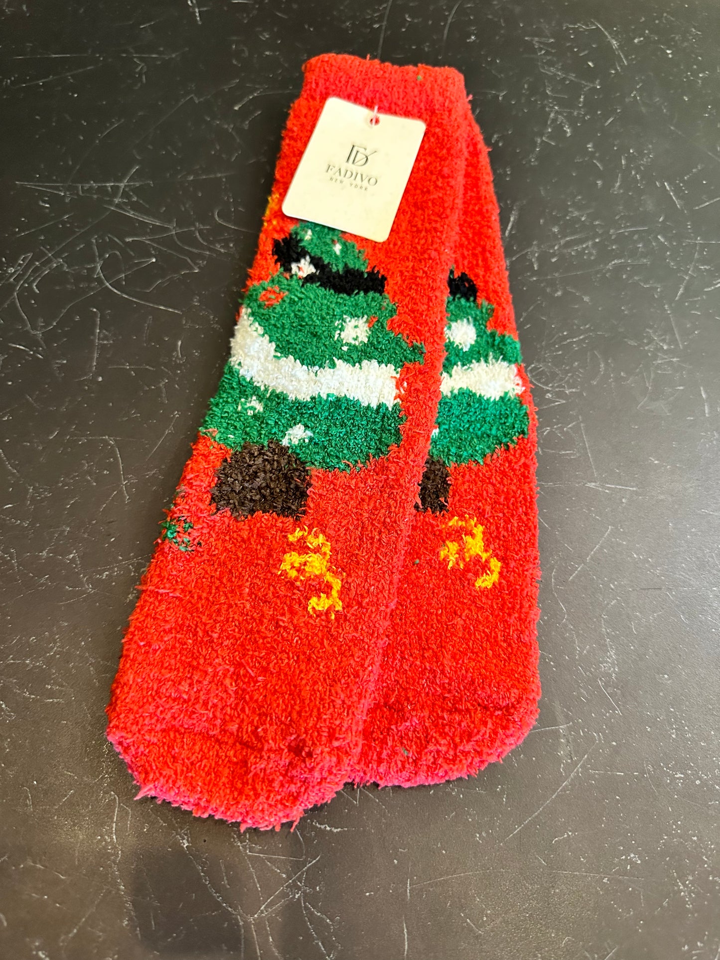 Fuzzy Christmas Socks- Big Tree