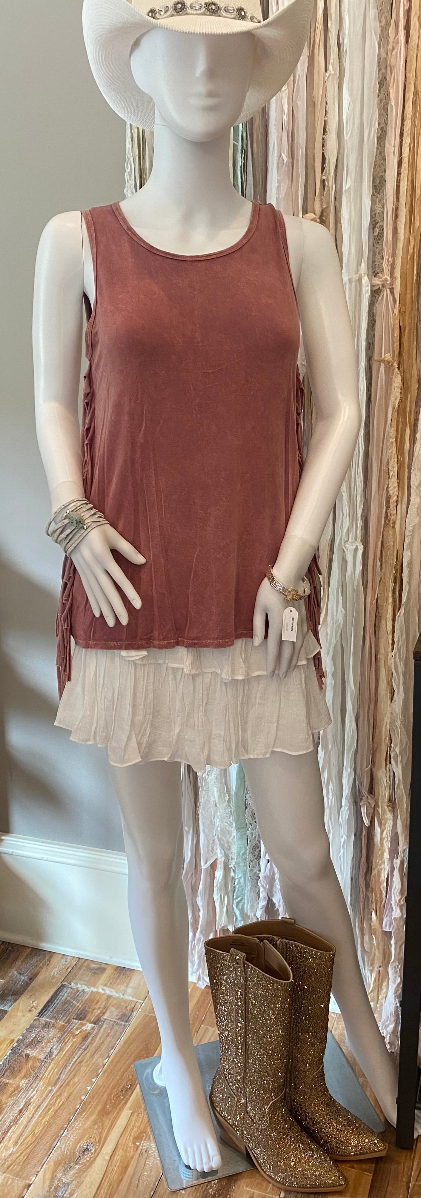 Mineral Fringed Sleeveless Top