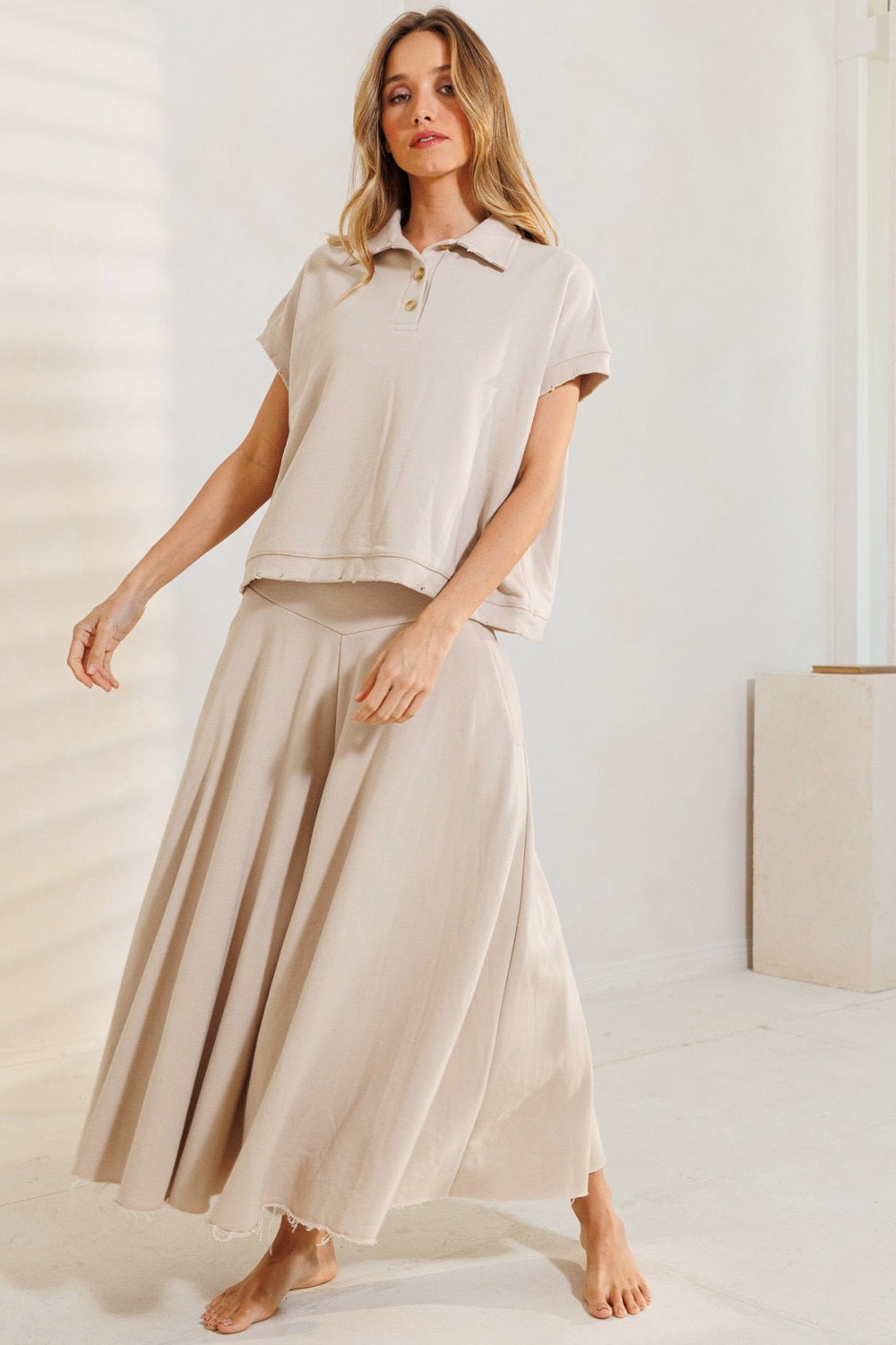 Ces Femme® Flowy Pant and Shirt Set in Taupe