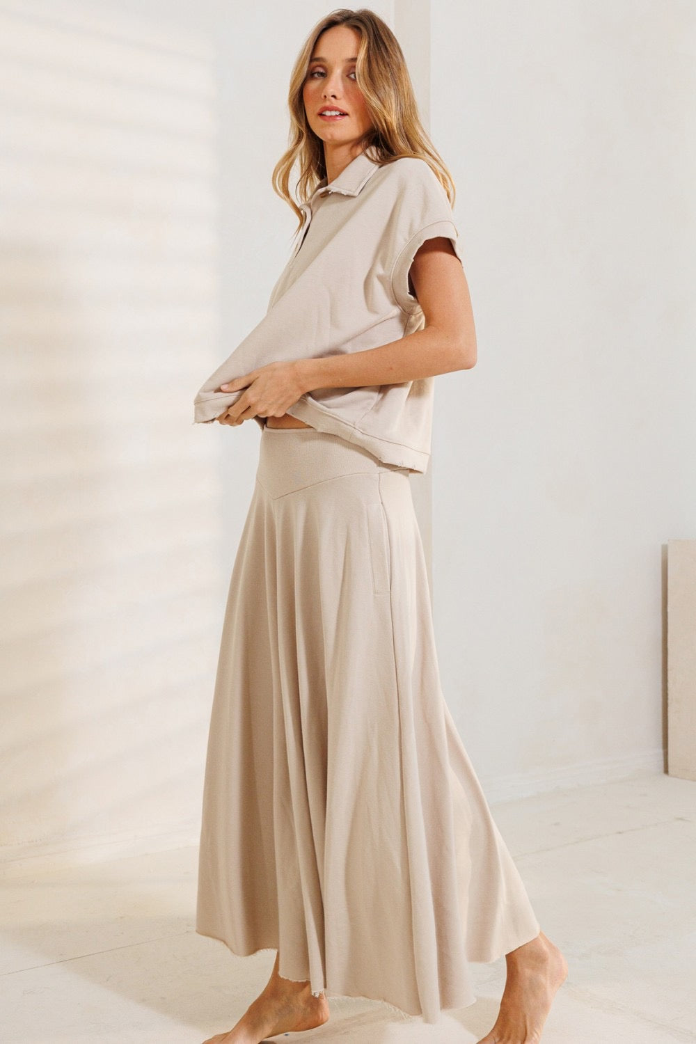 Ces Femme® Flowy Pant and Shirt Set in Taupe