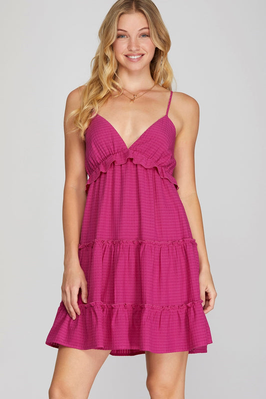 "Southern Sass" Textured Tiered Dress- Fuchsia