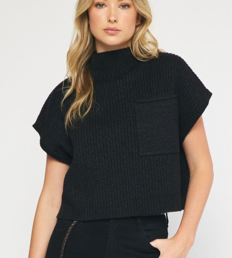Solid Knitted Mock Neck Sweater Vest