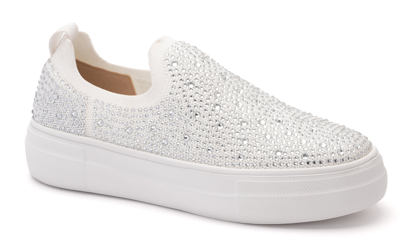Corkys® "Swank" Crystal Slip On Tennis Shoes in White & Black