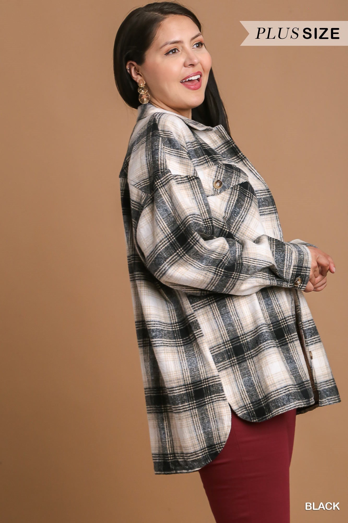 Contrast Plaid Jacket with Chest Pockets