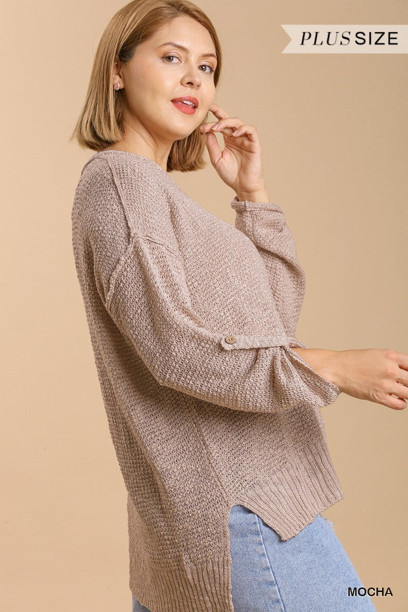 UMGEE® V-Neck Knitted Pullover Sweater - Mocha (Plus)