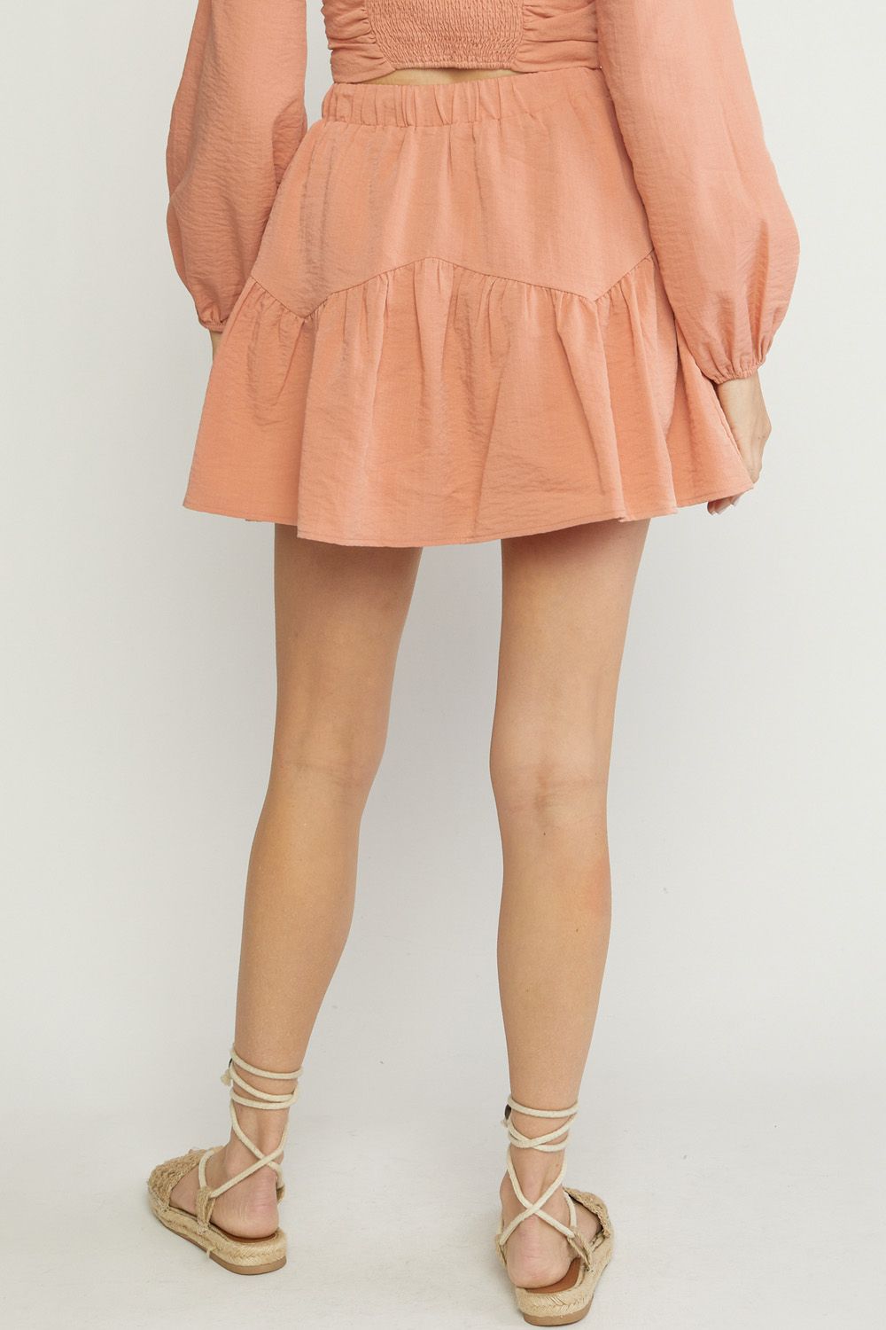Entro® High-waisted Drawstring Skirt with Built in Shorts- Salmon