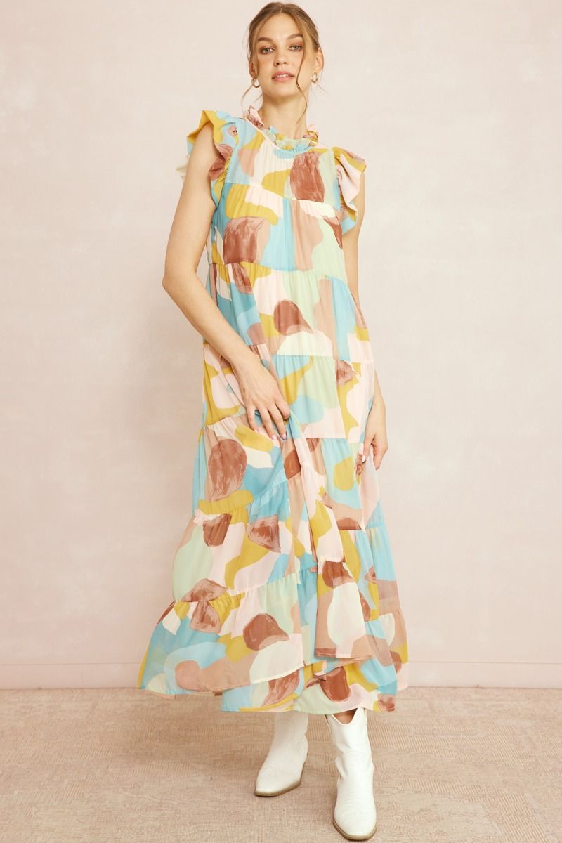 Entro® Watercolor Tiered Maxi Dress with POCKETS!!