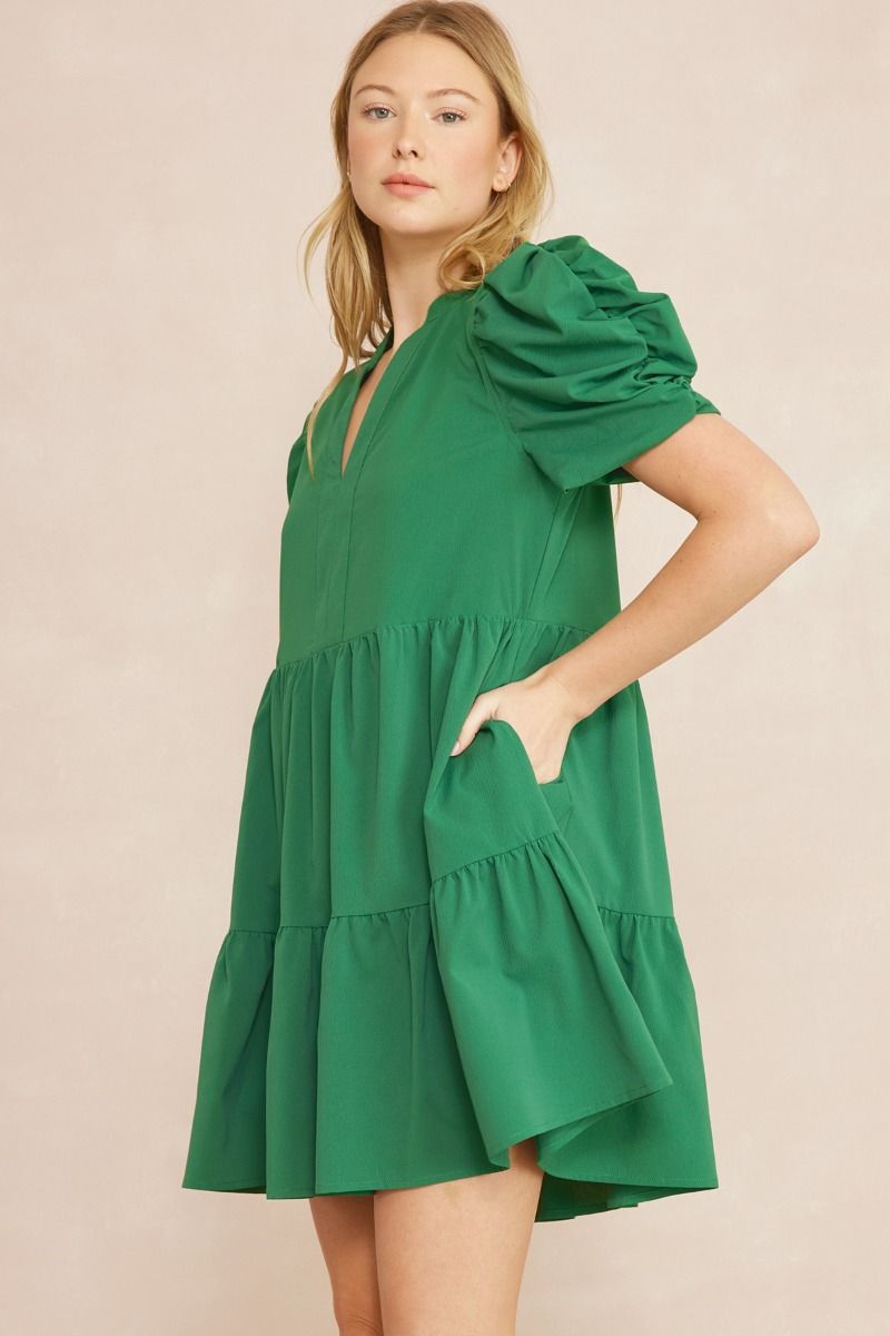 Entro® Puff Sleeve Dress with POCKETS!!!