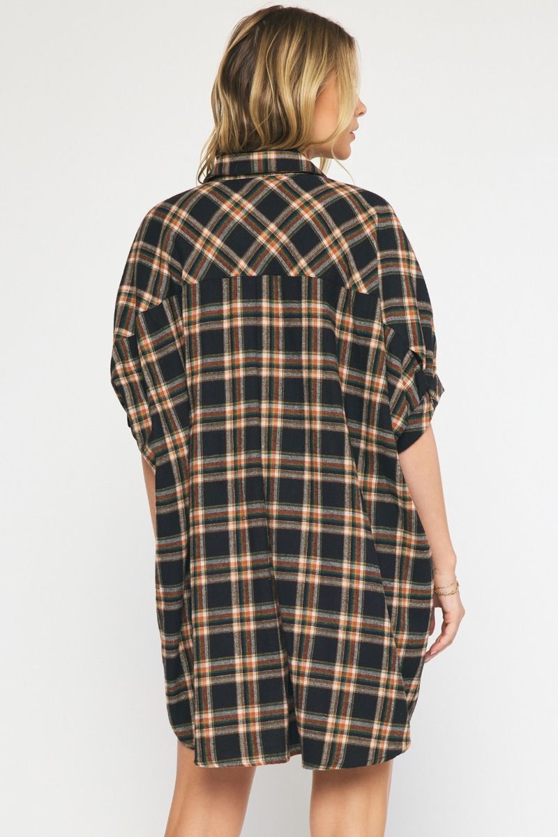 Oversized Button Front Flannel Dress