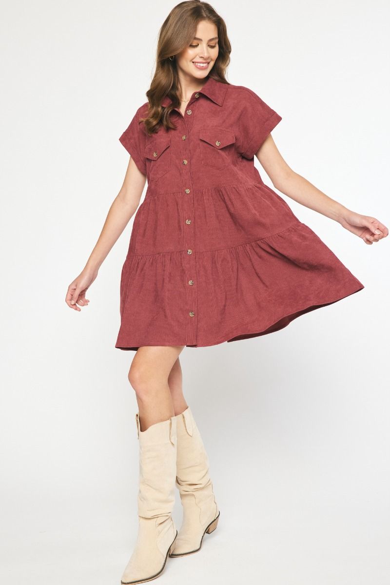 Corduroy Mini Tiered Dress With Pockets- Available in 4 Colors
