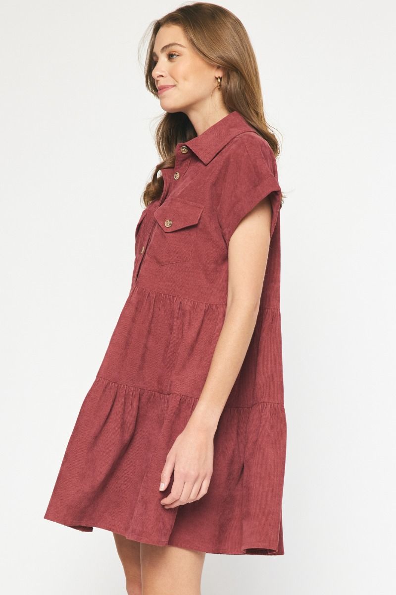 Corduroy Mini Tiered Dress With Pockets- Available in 4 Colors
