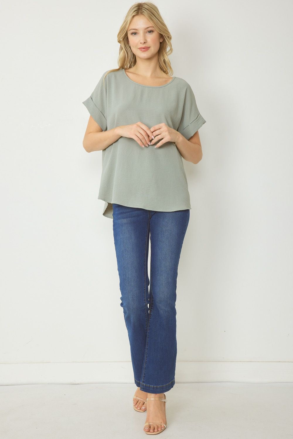 Entro® Scoop-Neck Top With Rolled Sleeve Detail Available in Small to 2XL