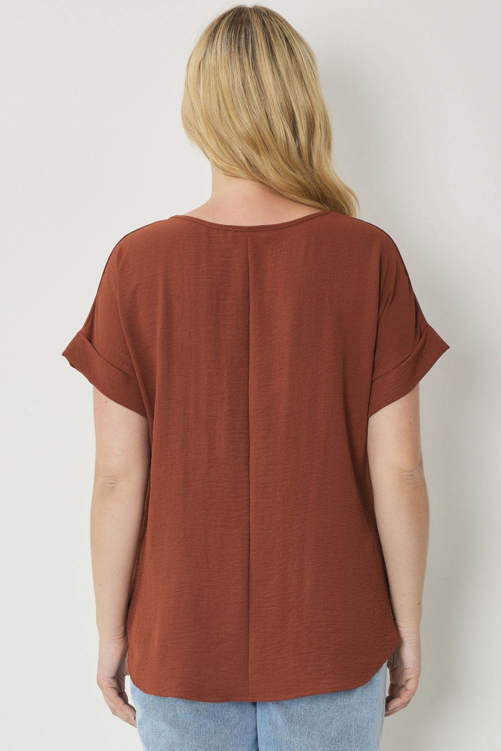 Entro® Scoop-Neck Top With Rolled Sleeve Detail Available in Small to 2XL