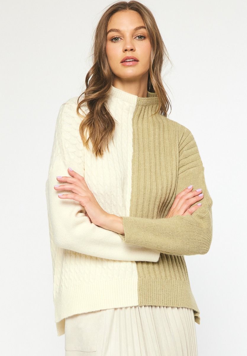 Colorblock Mixed Knitted Turtle Neck Sweater