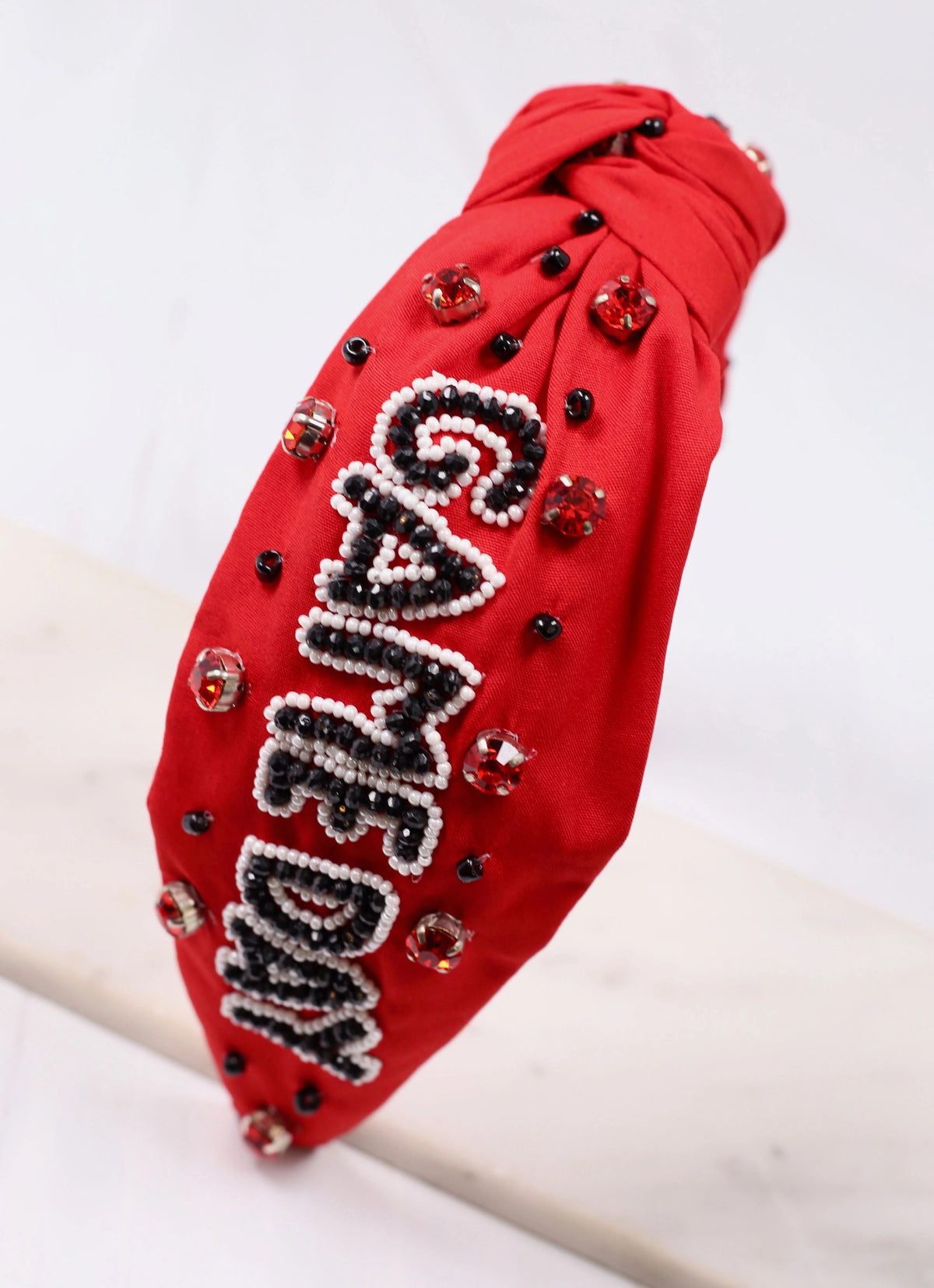 Game Day Beaded Embellished Knot Headband in Red