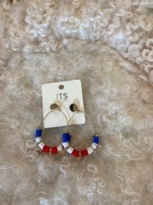 Patriotic Gold STAR BEAD AND CHARMS Dangle Earrings- Gold tone
