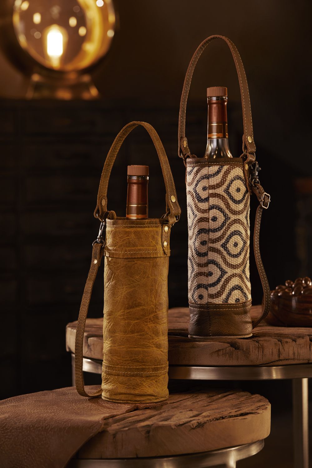 Myra-Et Viola Wine Bottle Holder- Brown Leather