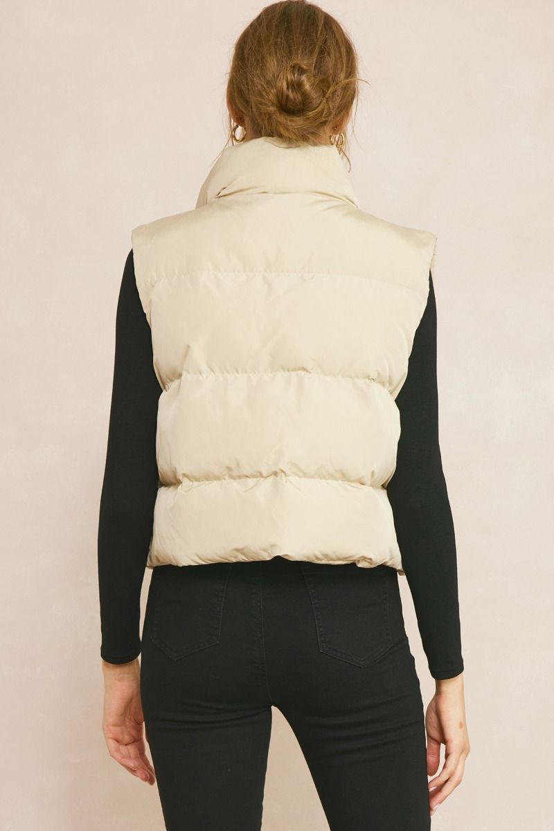 Cropped Puff Vest- Sand