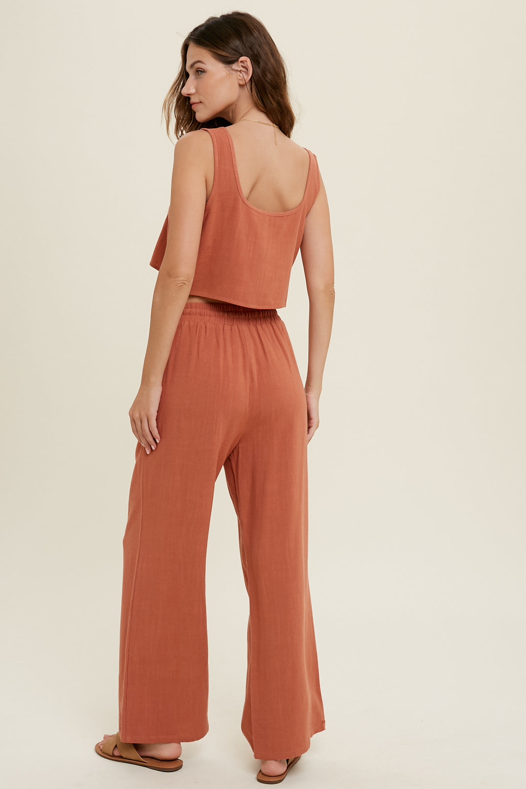 Wishlist® Linen Two Piece Crop Tank Top And Pants Set