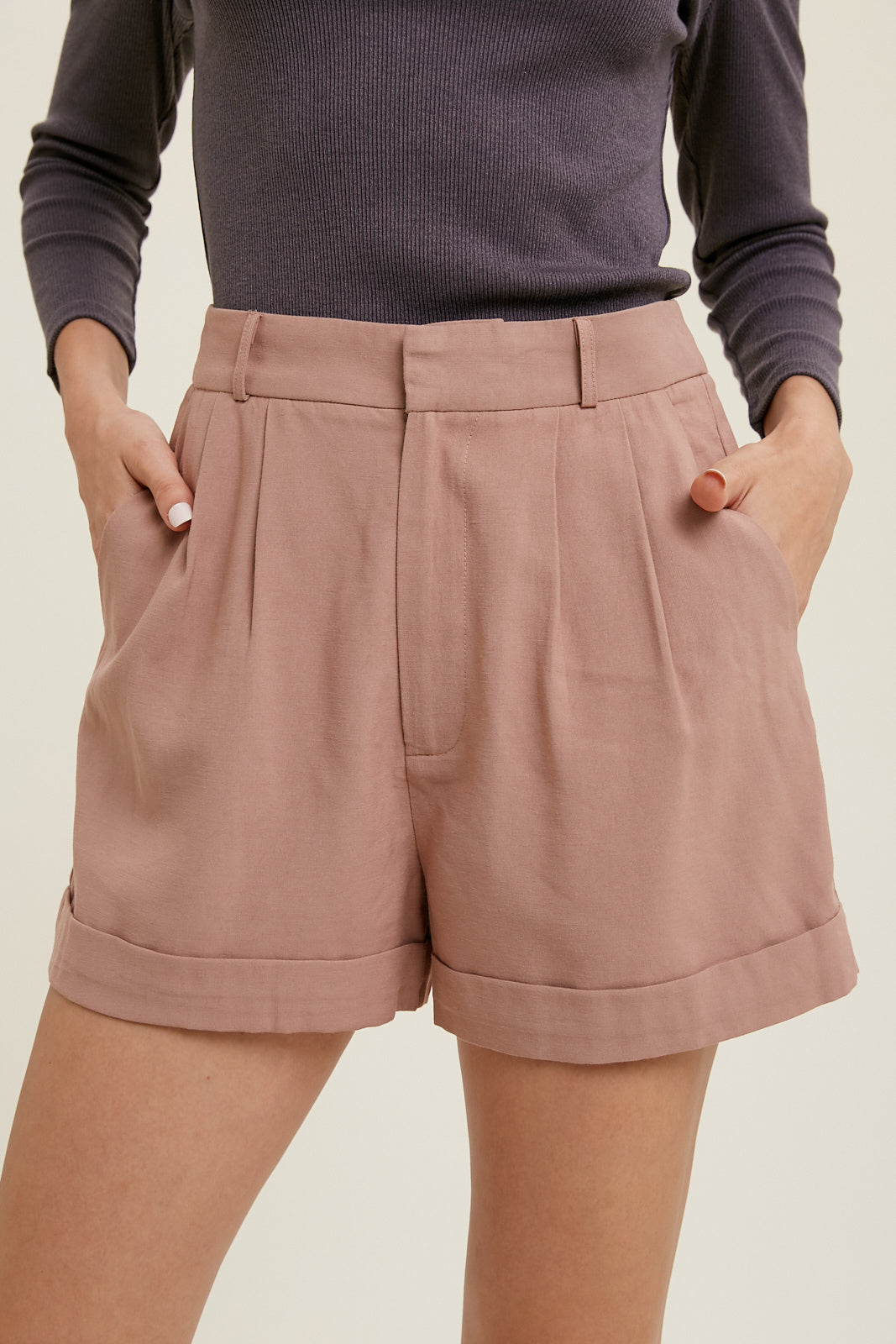 Wishlist® Cuffed Pleated Shorts with side pockets- Rose