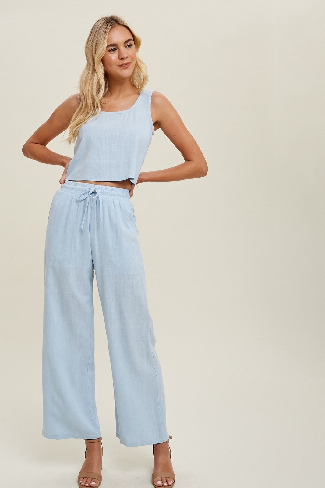 Wishlist® Linen Two Piece Crop Tank Top And Pants Set
