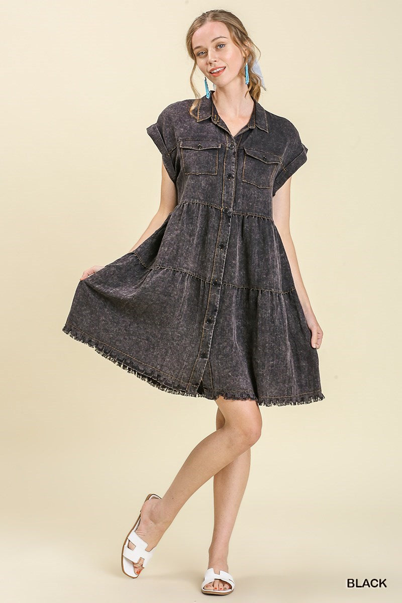 UMGEE® Button front, Collared Ruffle Dress