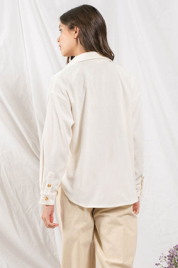 Corduroy Button up Shacket- off white