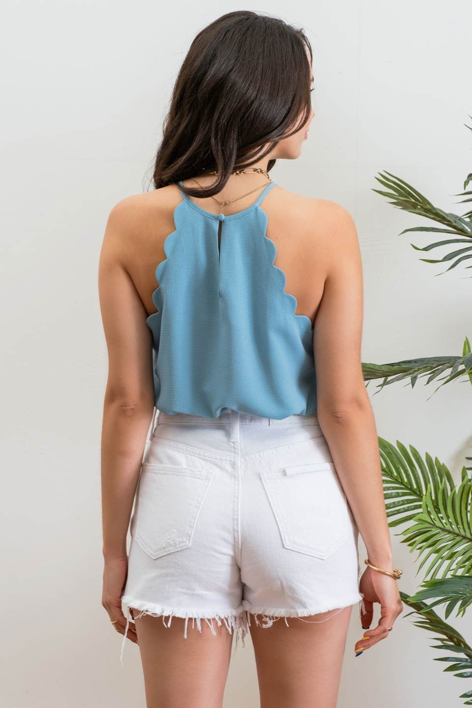 Blu Pepper® Halter Top with Scallop Detail And Back Button Keyhole