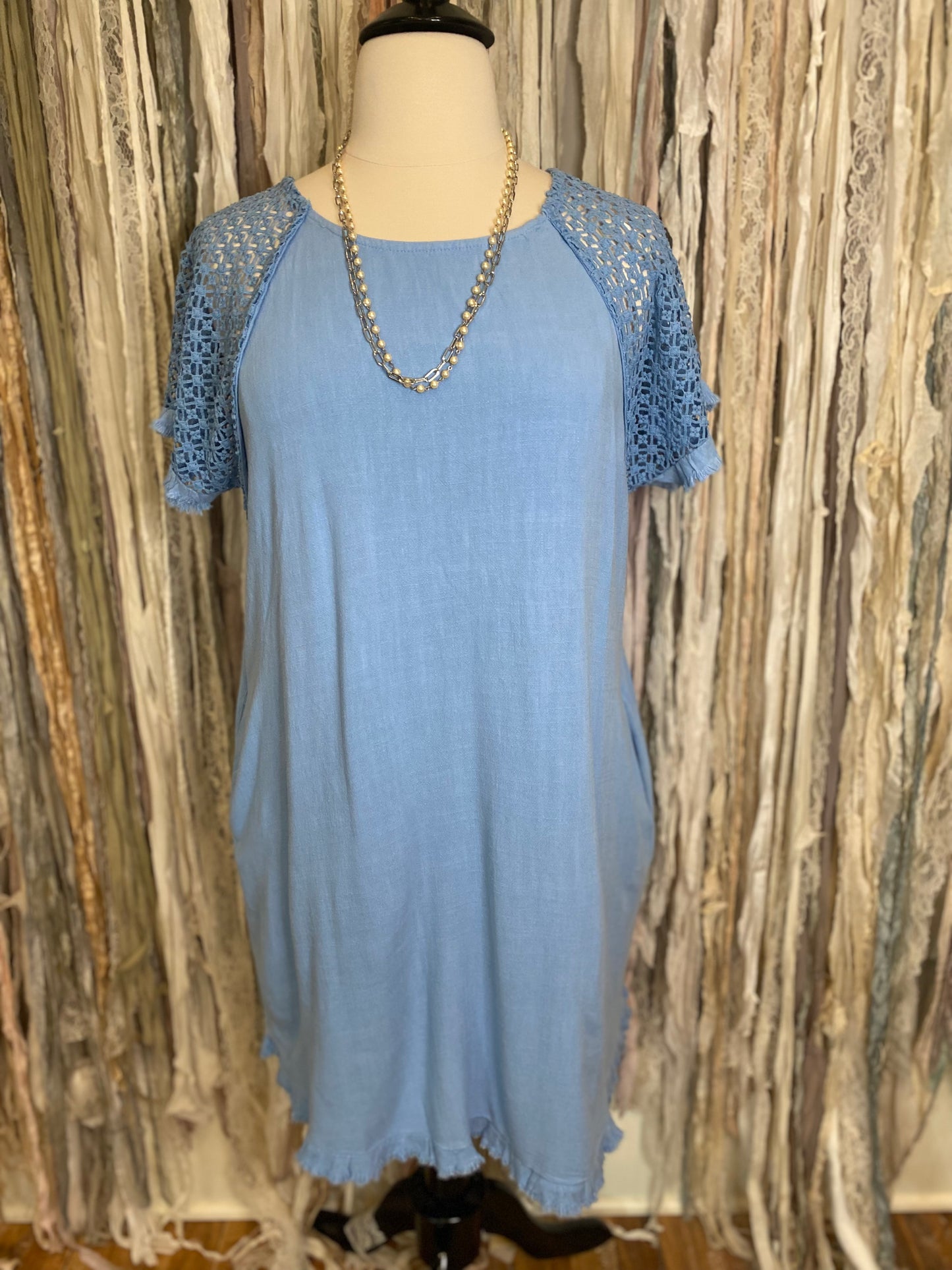 UMGEE® Linen & Crochet Dress- Sky Blue (Plus)