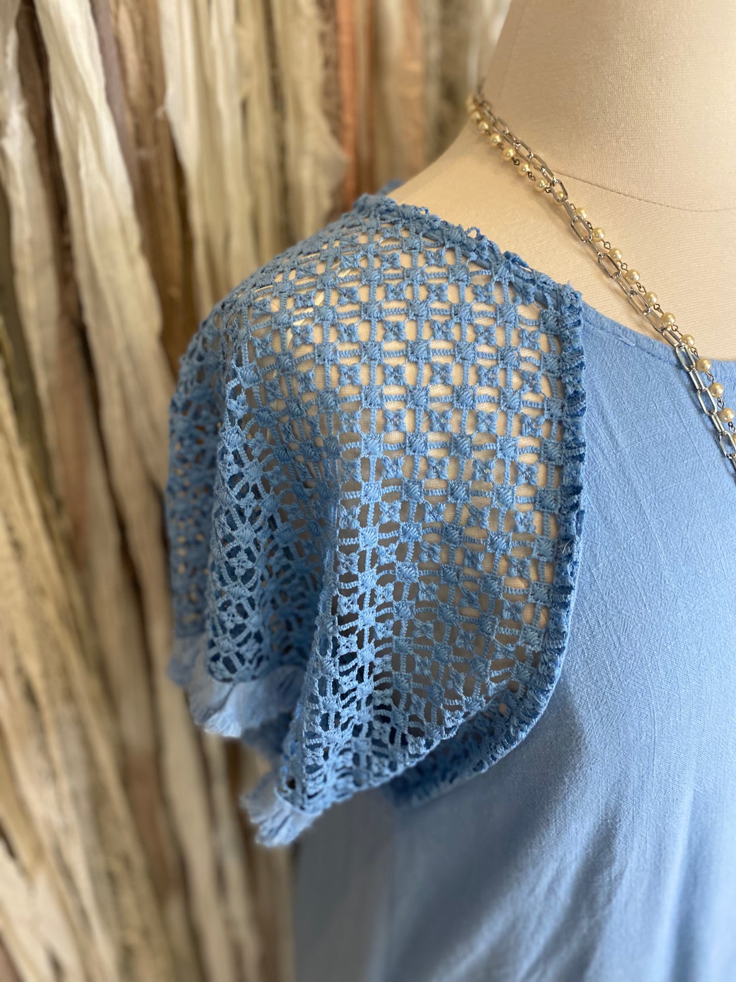 UMGEE® Linen & Crochet Dress- Sky Blue (Plus)
