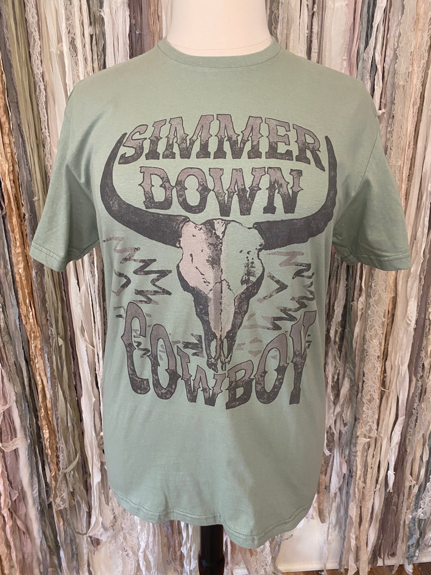 Made To Order Line - T-Shirt with Simmer Down Cowboy Written on it