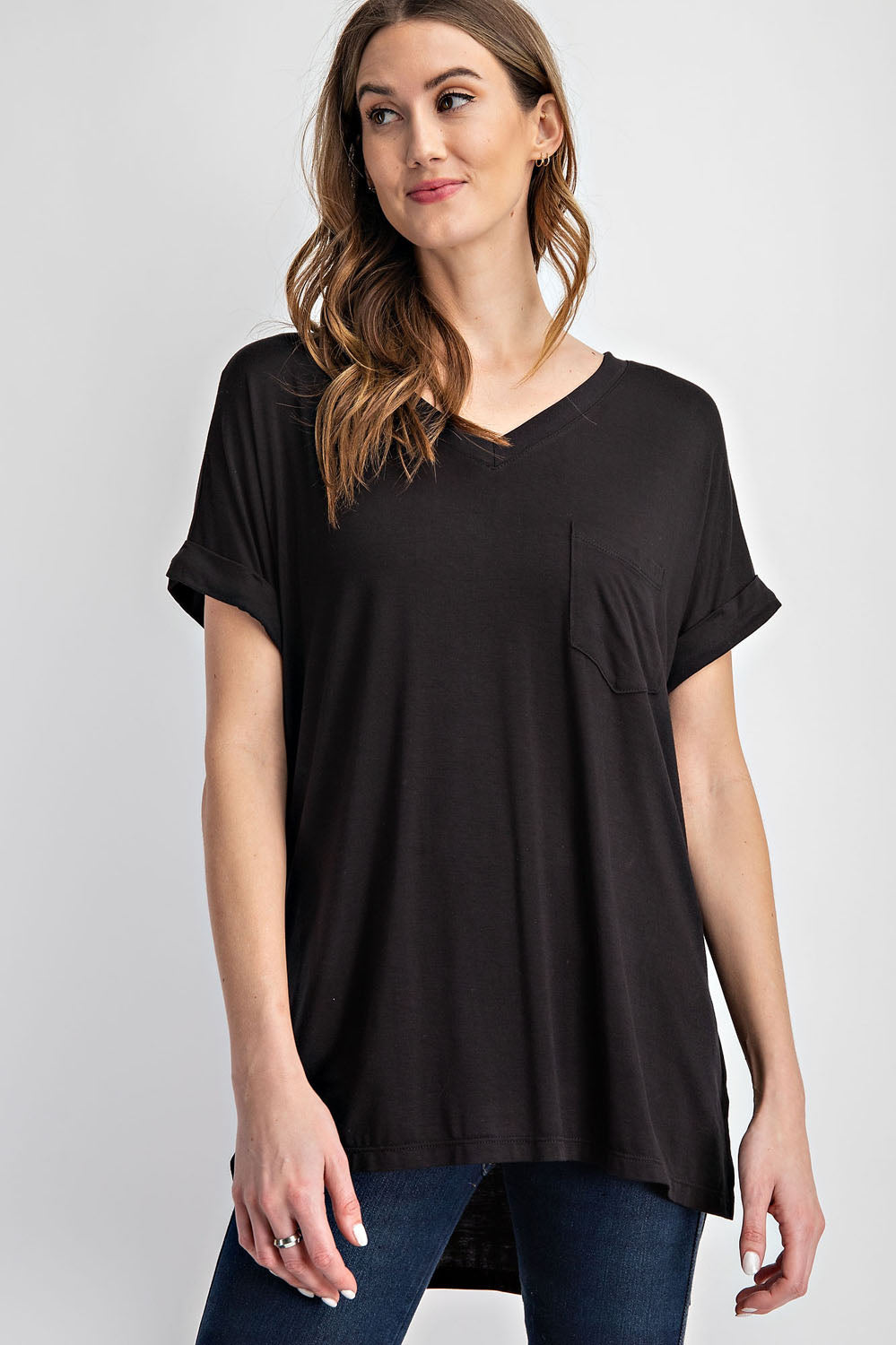 Rae Mode® Basic Booty Cover, High-Low T-shirt- Black