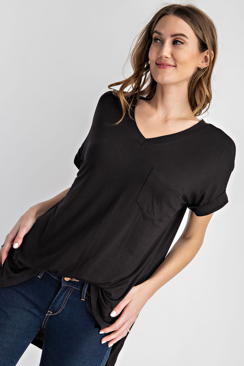 Rae Mode® Basic Booty Cover, High-Low T-shirt- Black