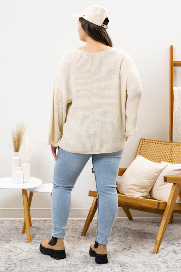 V-Neck Light Weight Sweater- Cream