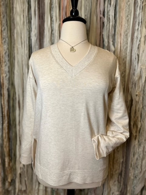 Thread & Supply® That Cozy Life Long sleeve, v-neck top- Oatmeal