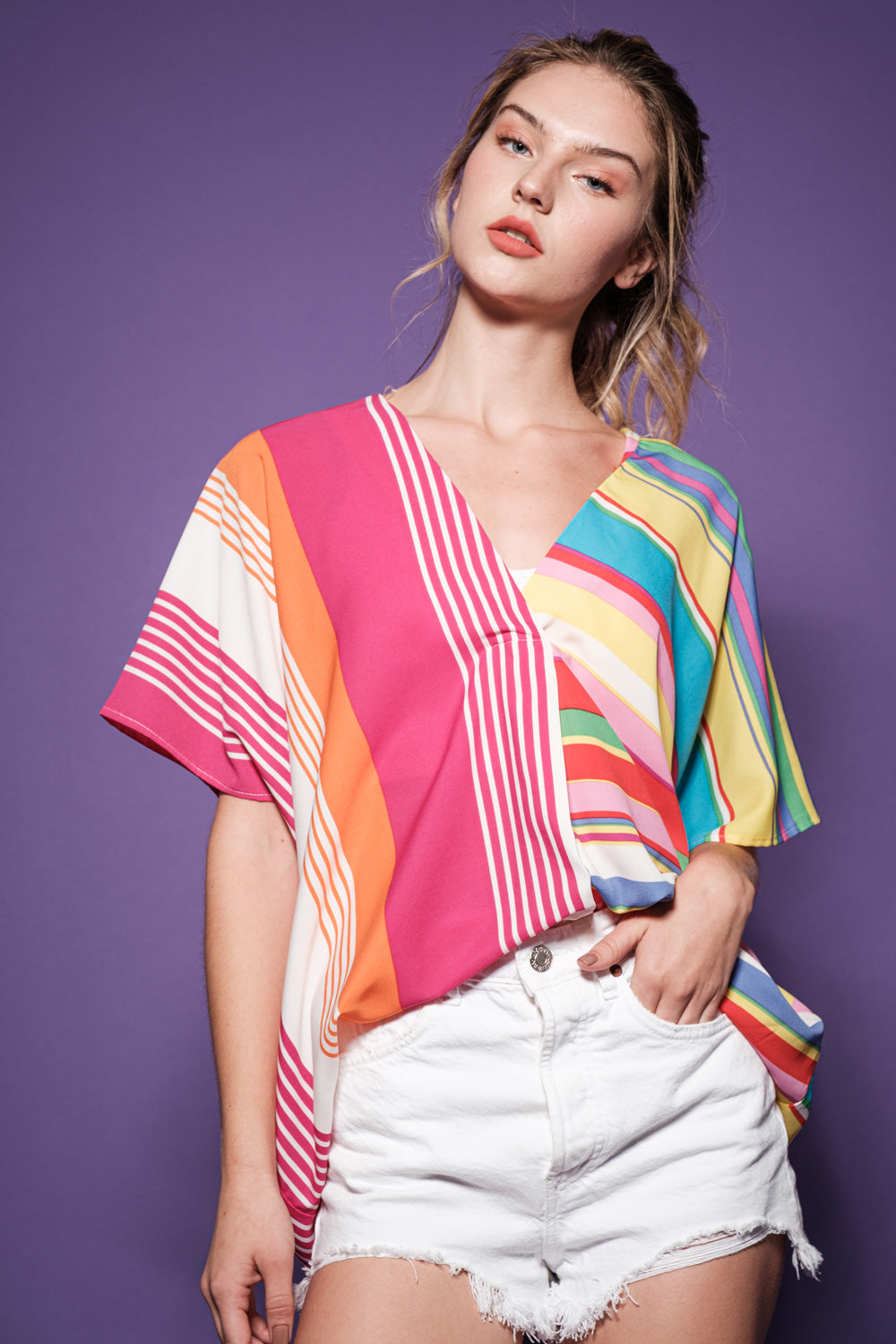 Ces Femme® Orange Multi Color Stripe Shirt