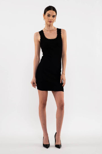 The Workshop® Fitted mini knit dress with scalloped edge detail-Black